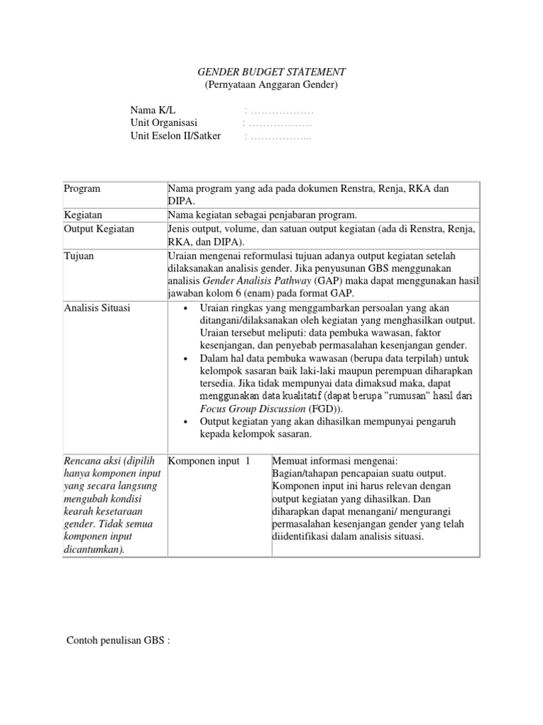 Gender Budget Statement Pdf