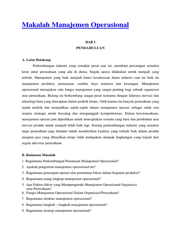 Makalah Manajemen Operasional
