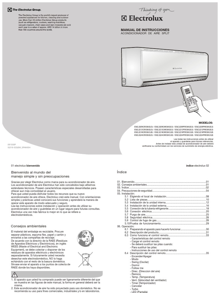 Manual Split Electrolux PDF Aire acondicionado Tornillo