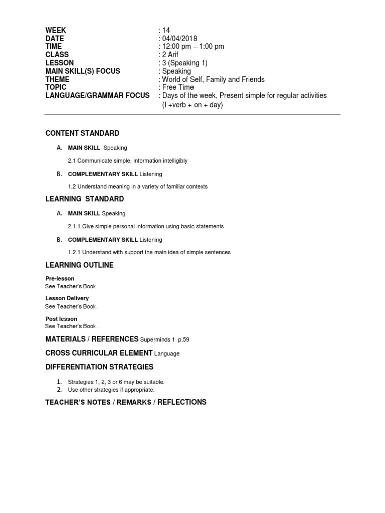 Speaking Lesson: Free Time Activities | PDF | Career & Growth ...