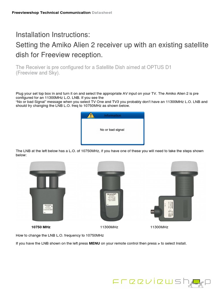 Installation Instructions Setting The Amiko Alien 2 Receiver Up With