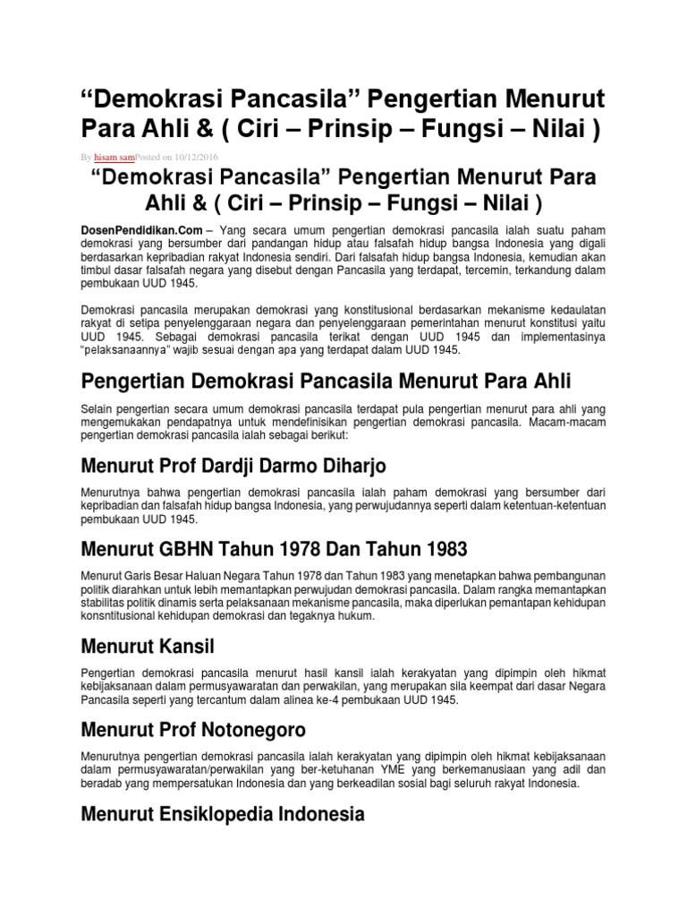 Demokrasi Pancasila Pengertian Menurut