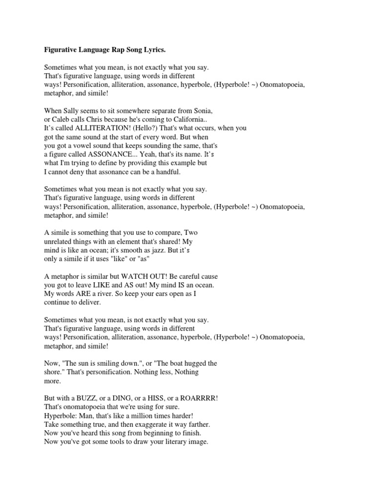 Figurative Language Rap Song Lyrics | PDF | Metaphor | Semiotics