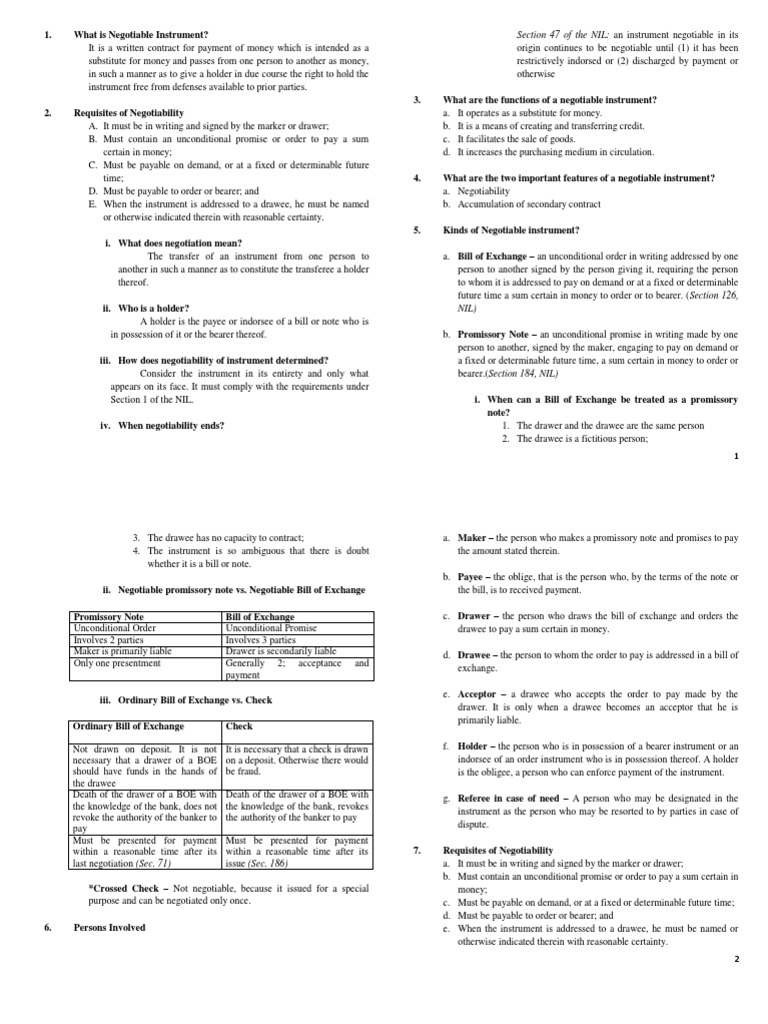 Negotiable Instrument Part I 1 PDF PDF Negotiable Instrument