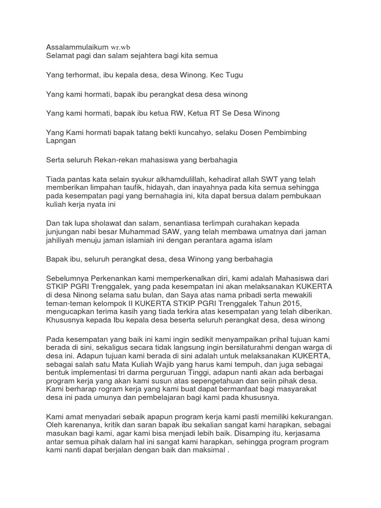 Contoh Sambutan Kepala Desa Kkn - tukaffe.com
