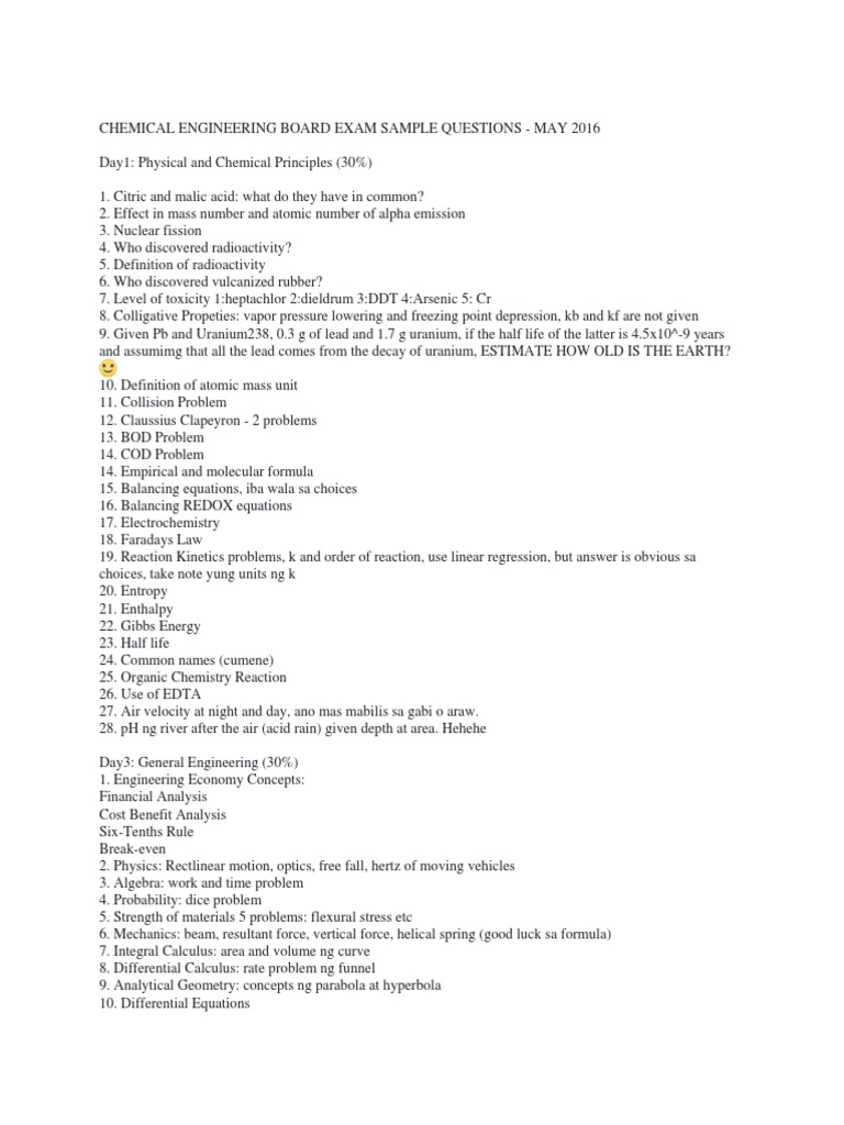 CHEMICAL ENGINEERING BOARD EXAM SAMPLE QUESTIONS PDF intelligence overview