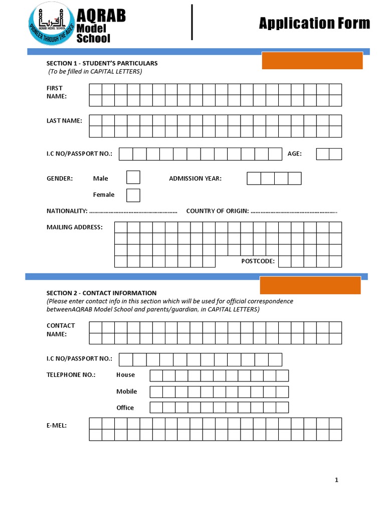 (To Be Filled in CAPITAL LETTERS) : Section 1 - Student'S Particulars | PDF