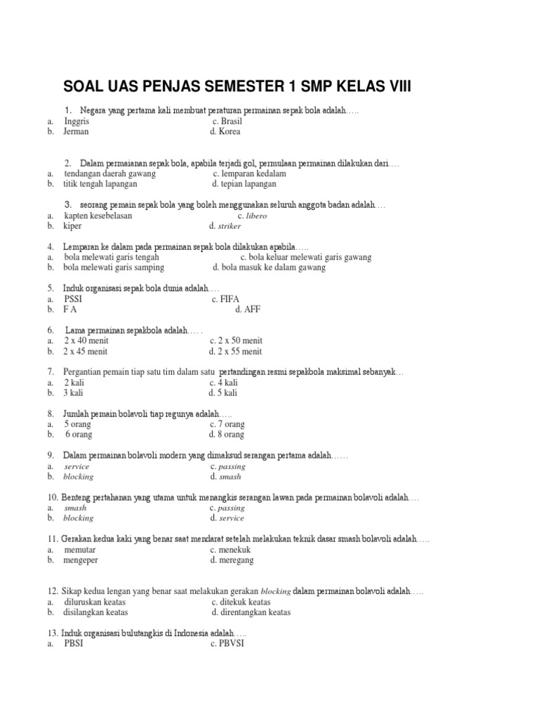 Soal Penjas 7