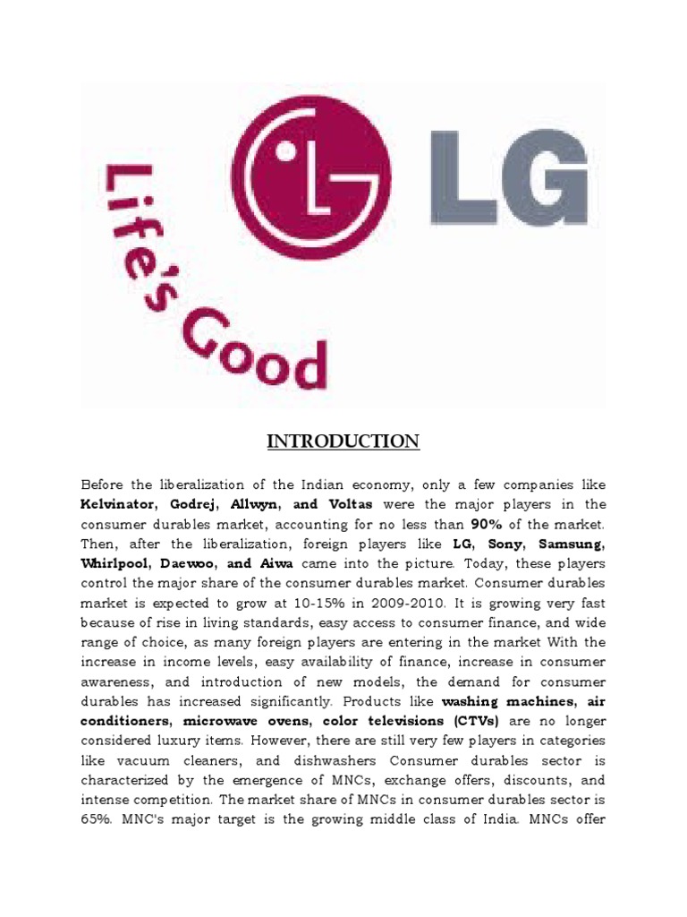 Ô 90% LG, Sony, Samsung,: Kelvinator, Godrej, Allwyn, and Voltas | PDF ...