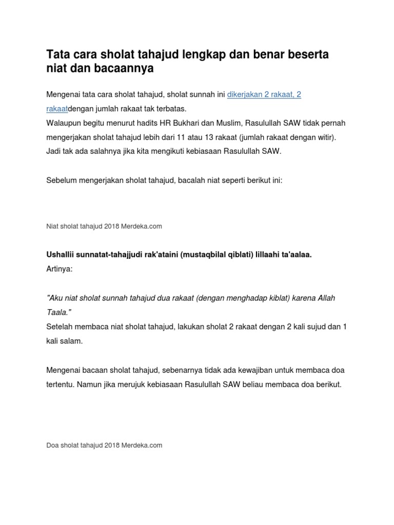 Tata Cara Sholat Tahajud Lengkap Dan Benar Beserta Niat Dan Bacaannya