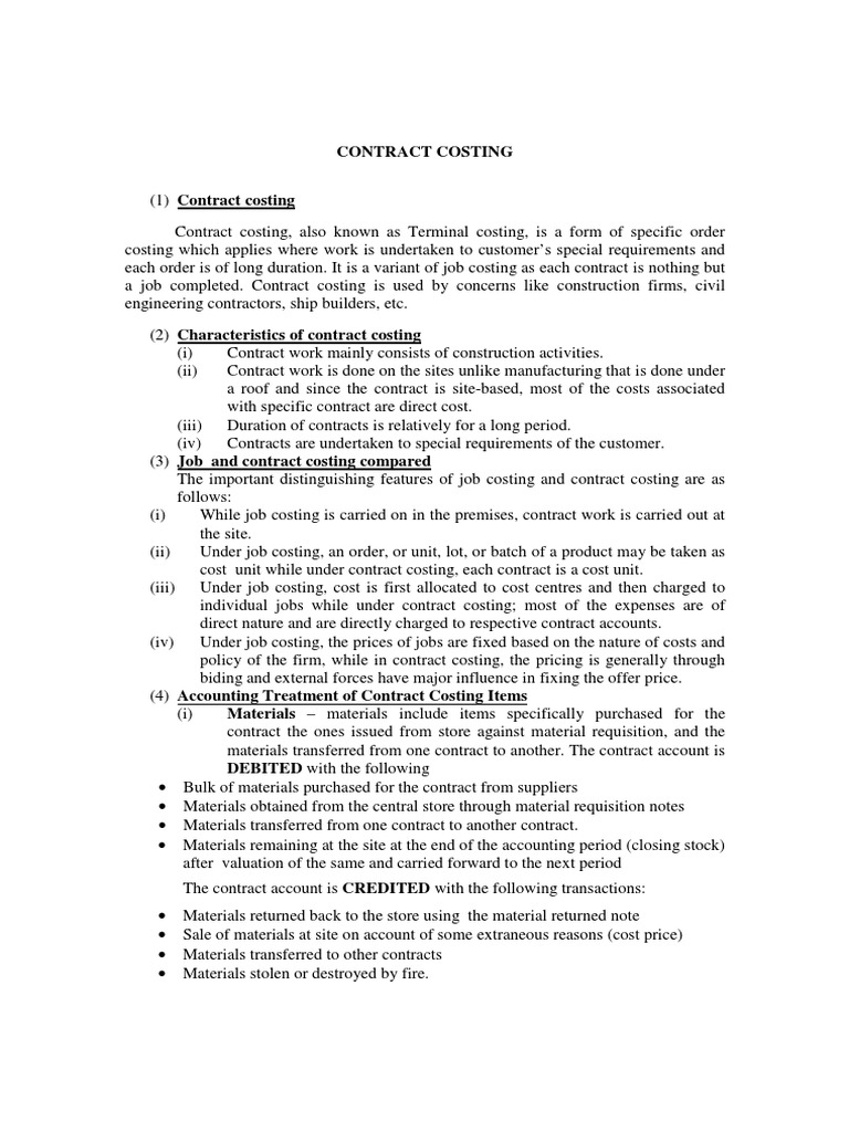 Overview of Contract Costing Principles | PDF | Cost | Expense