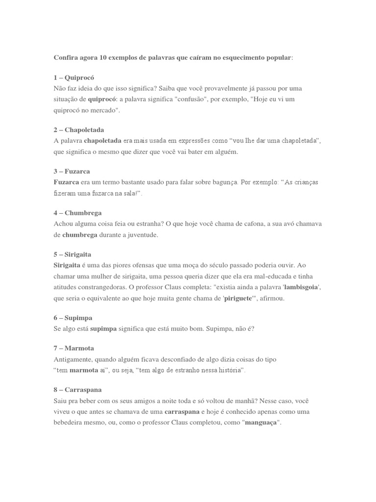 Palavras que Caíram em Desuso | PDF | Artes Linguísticas e Disciplina