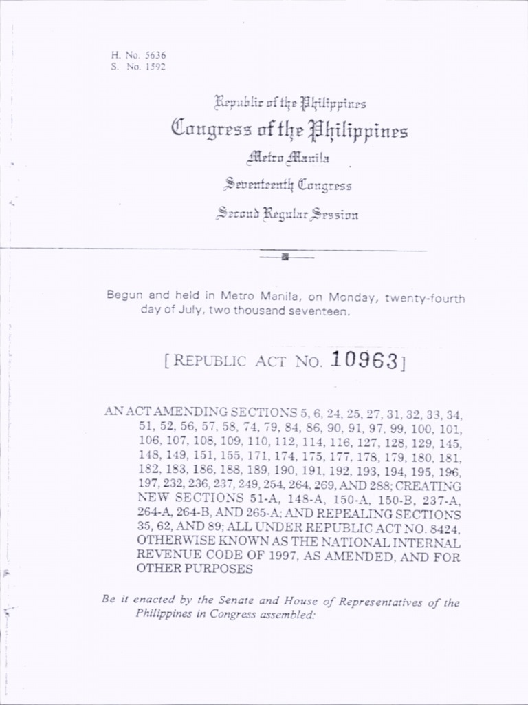 Ra 10963 | PDF | Tax Deduction | Withholding Tax