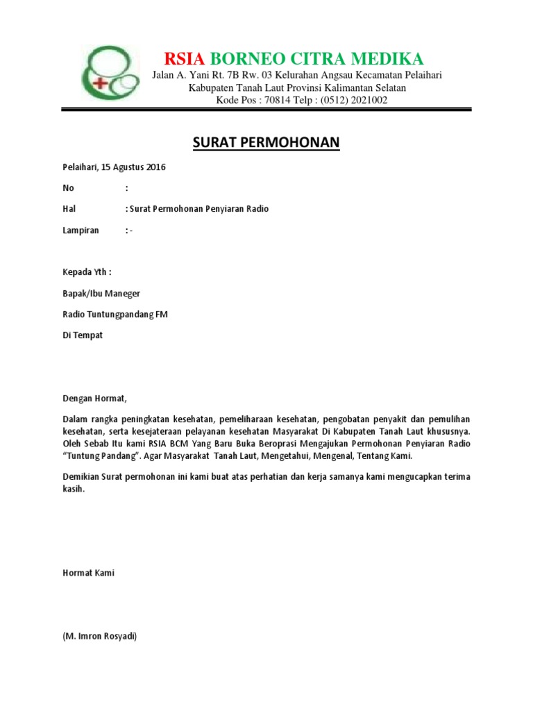 Contoh Surat Permohonan Penyiaran Radio Pdf