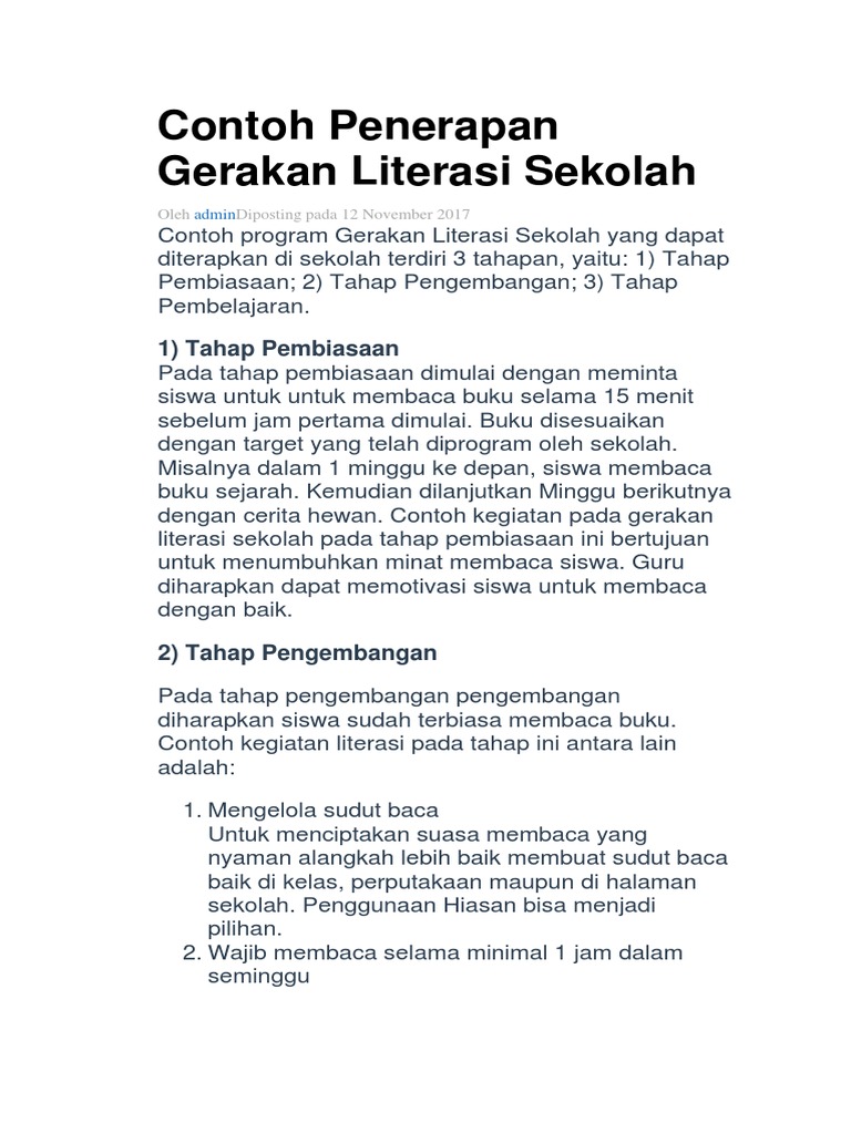 Contoh Penerapan Gerakan Literasi Sekolah