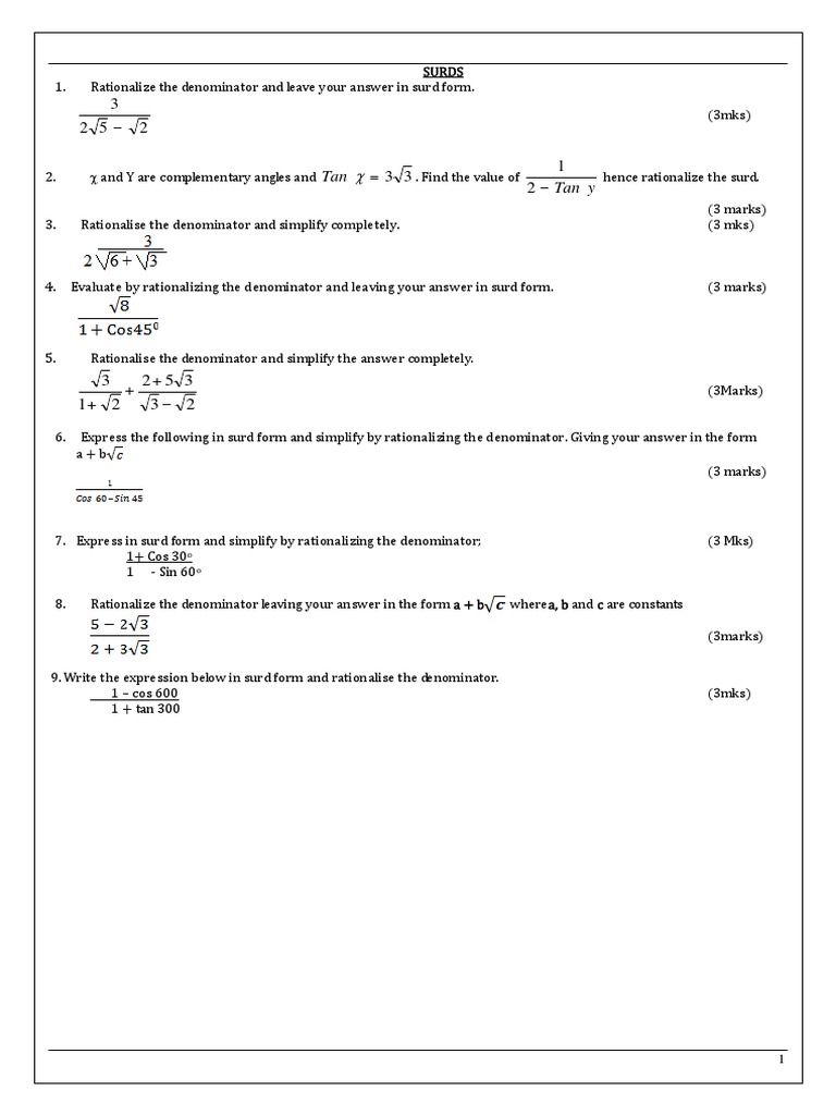 Topical questions on surds
