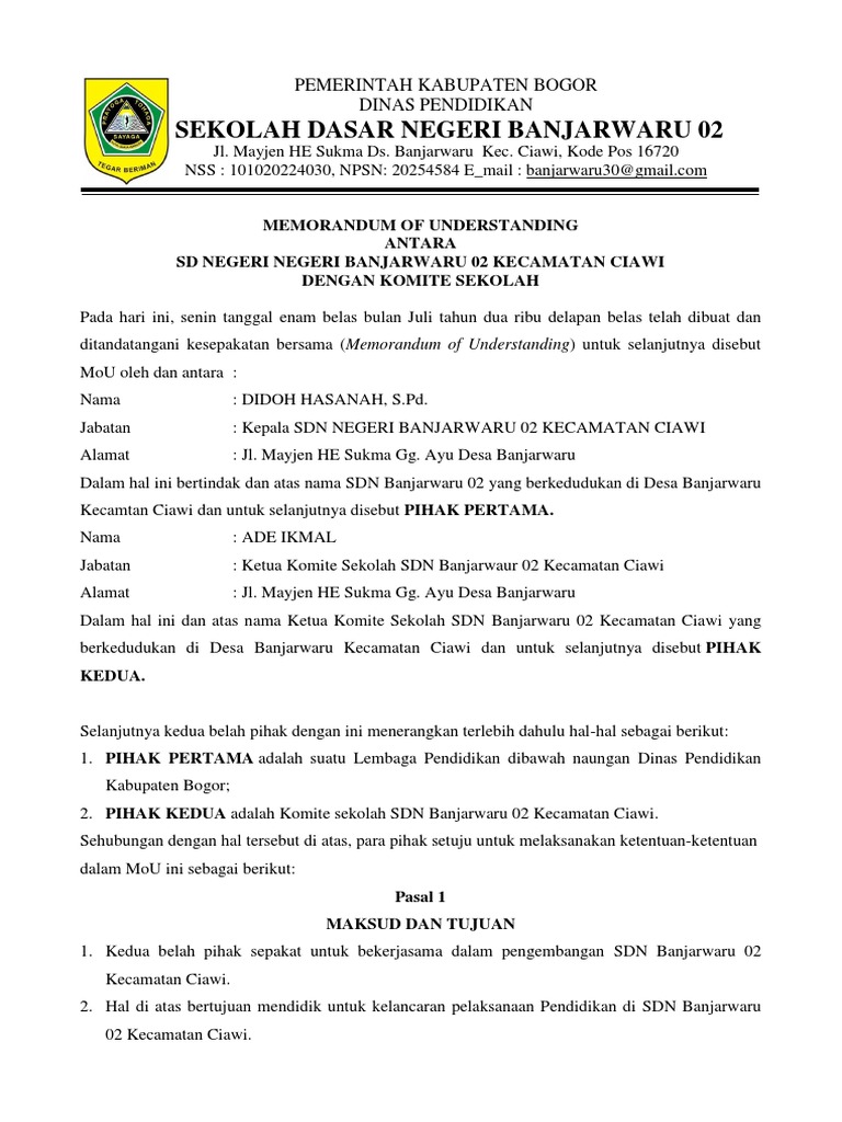 Mou Sekolah Dengan Komite Pdf