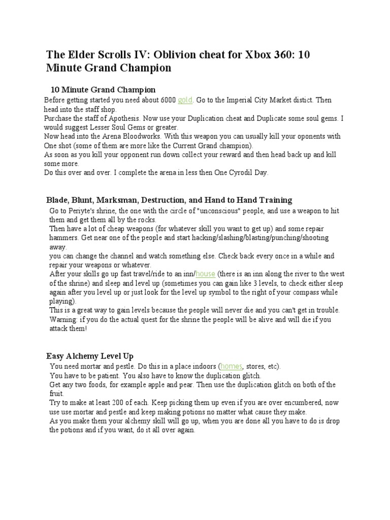 Oblivion Xbox 360 Cheat Guide | PDF
