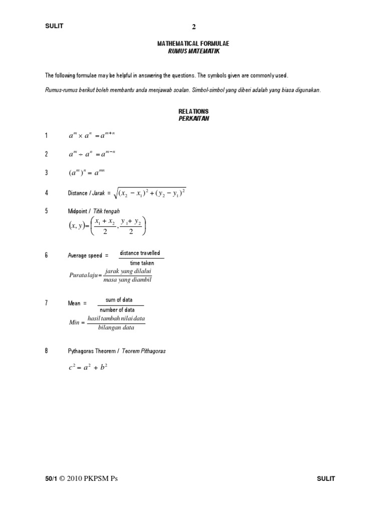 PMR Percubaan 2010 Perlis Maths | PDF