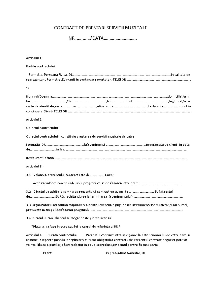 Contract De Prestari Servicii Muzicale