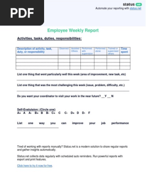 Weekly Report Template Employee Weekly Report