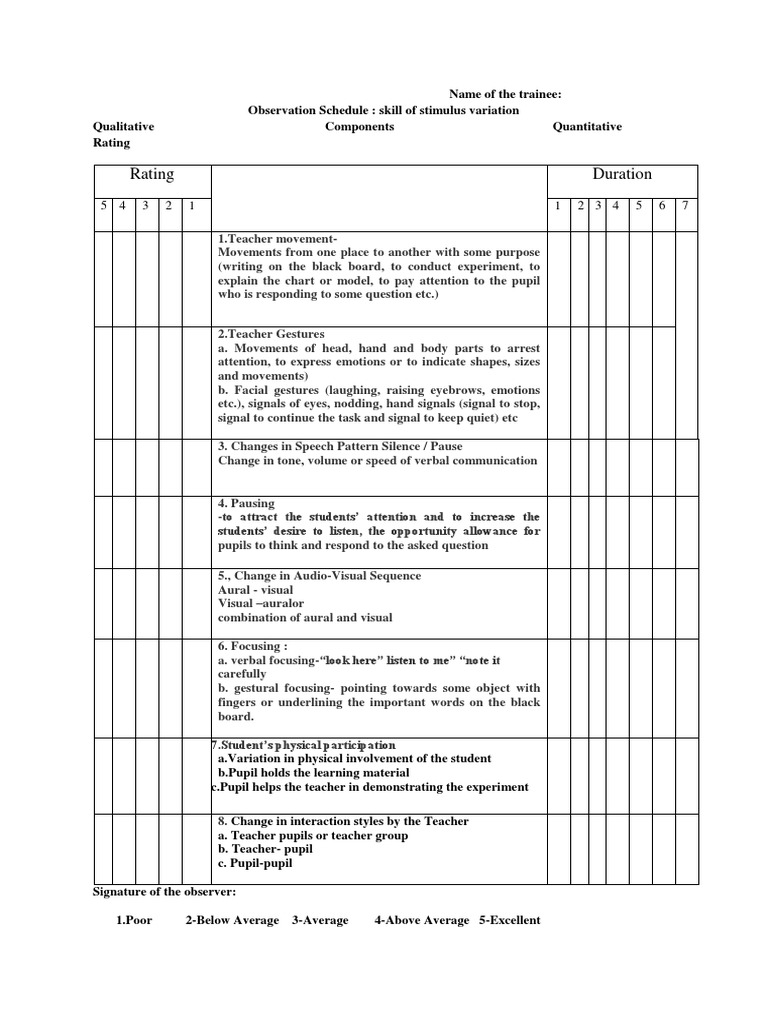 Observation Schedule | PDF | Gesture | Attention