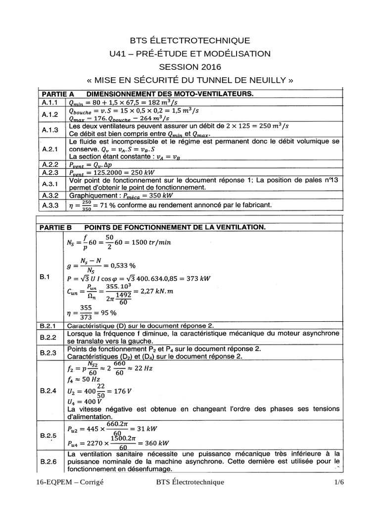 Corrigé Épreuve BTS Électrotechnique 2016 PDF — free download