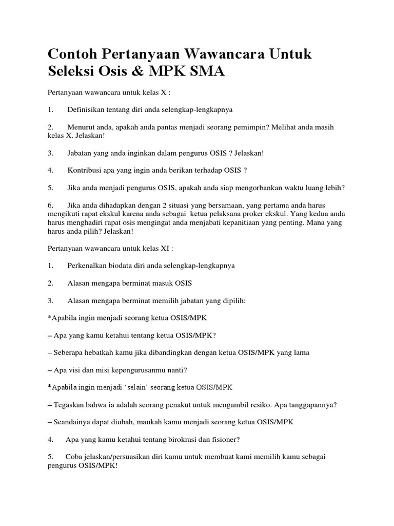 Contoh Pertanyaan Untuk Calon Ketua Himpunan Kita