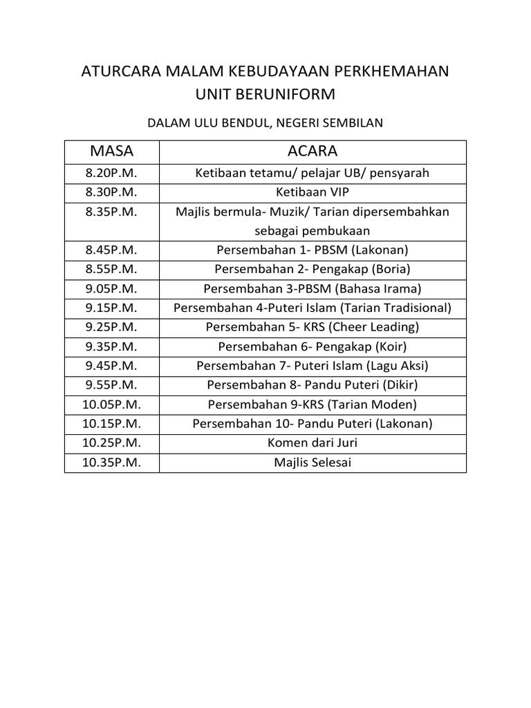 Buku Aturcara Malam Kebudayaan