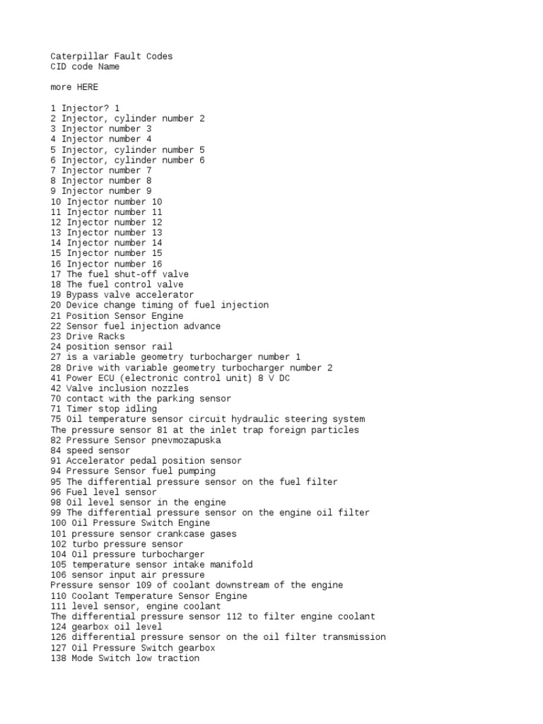 Caterpillar Fault Codes Fuel Injection Ignition System