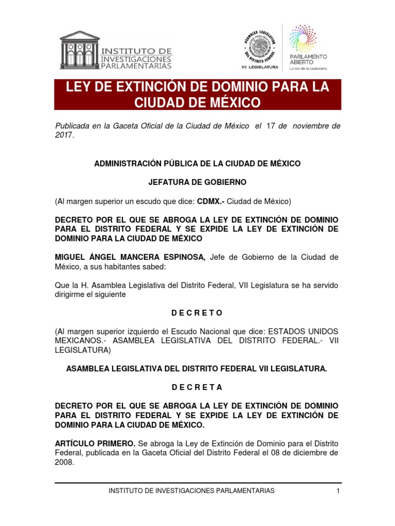 Ley de Extincion de Dominio para La Cuidad de Mexico | PDF | Mandato ...