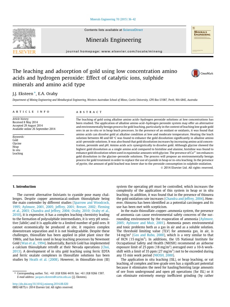 The Leaching and Adsorption of Gold Using Low Concentration Ami 2015 ...