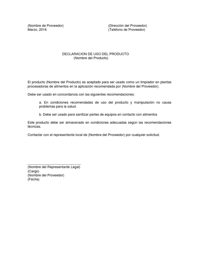 Modelo Carta de Garantía de Producto PDF