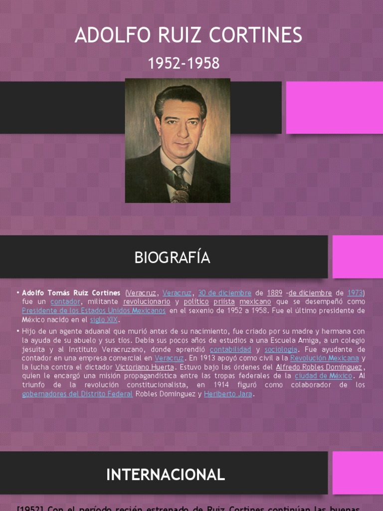 Biografía y logros del presidente mexicano Adolfo Ruiz Cortines durante ...