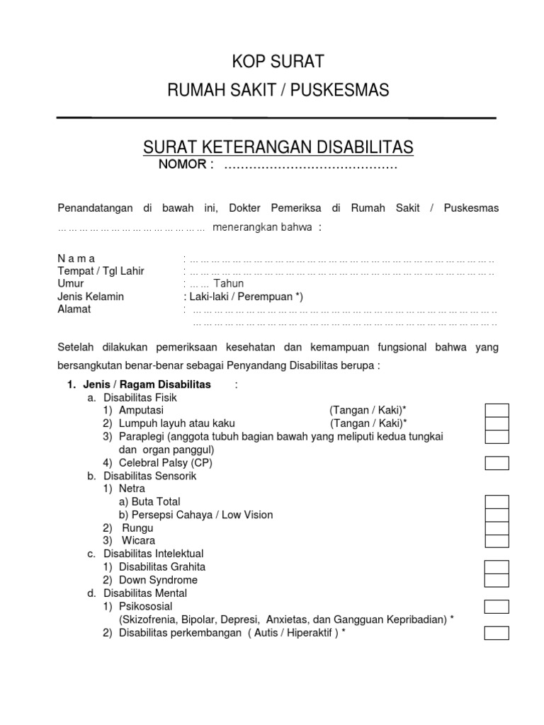 Contoh Surat Keterangan Dokter Cpns Disabilitas 2018 Docx 