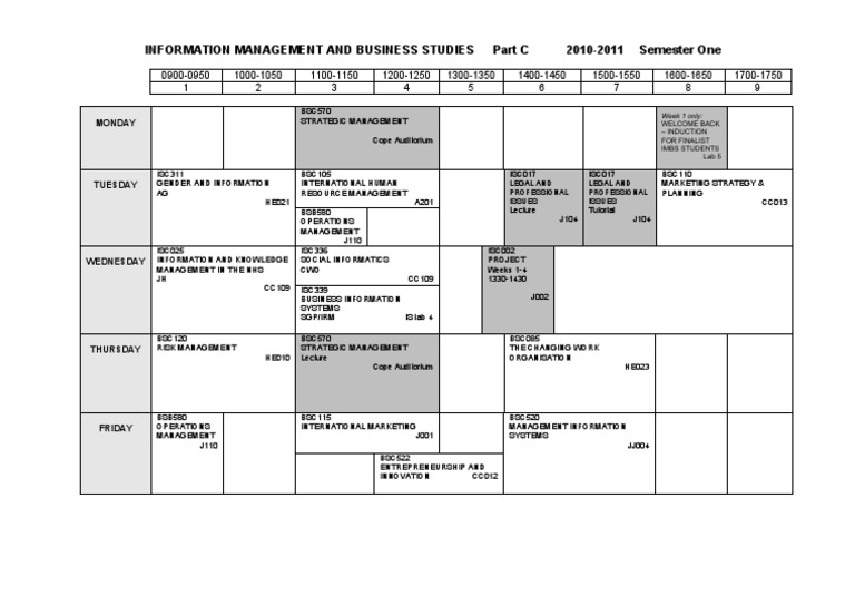 Weekly Schedule for IMBS Courses | PDF | Business | Economies