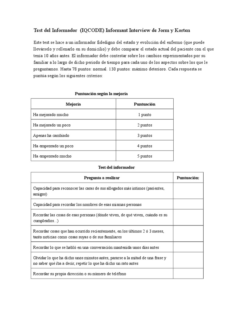 Test del Informador (IQCODE) para Demencia | PDF
