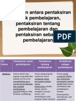 Perbezaan Antara Pentaksiran Untuk Pembelajaran, Pentaksiran Tentang