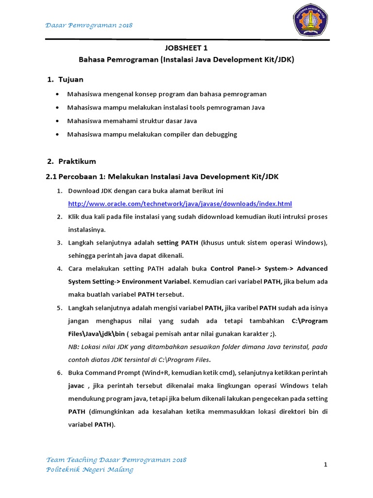 Instalasi dan Struktur Dasar Java | PDF