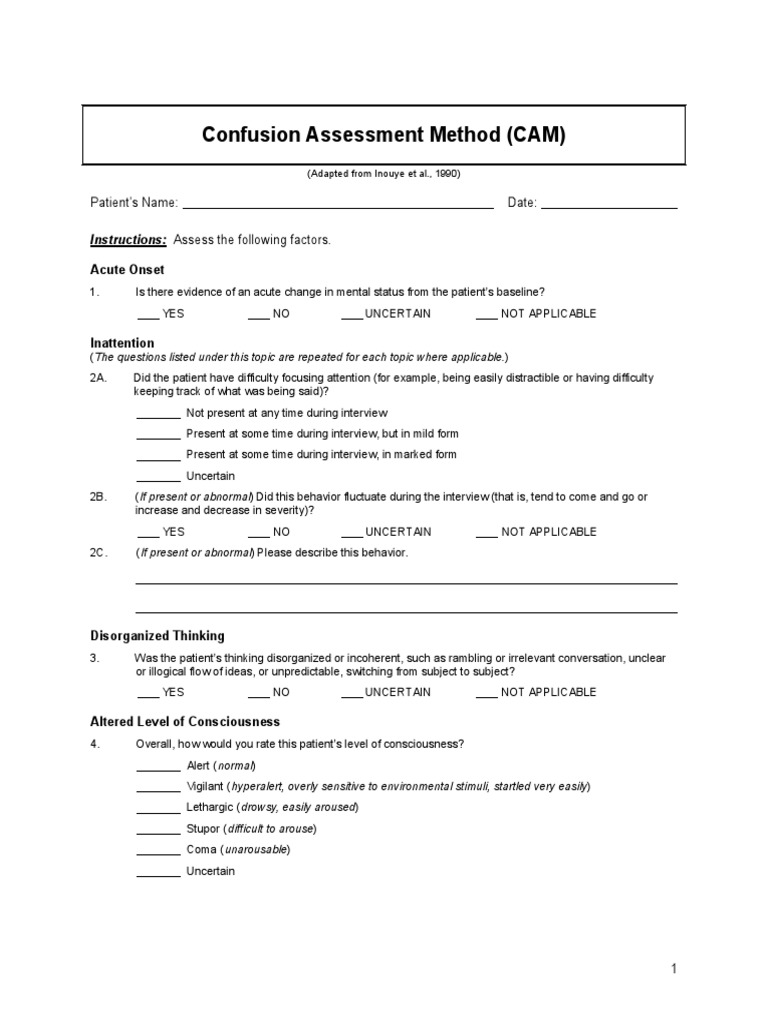 Confusion Assesment Method | PDF | Consciousness | Psychiatric Diagnosis