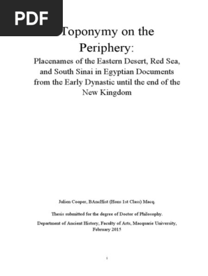 Toponymy On The Periphery Placenames Of The Eastern Desert Red
