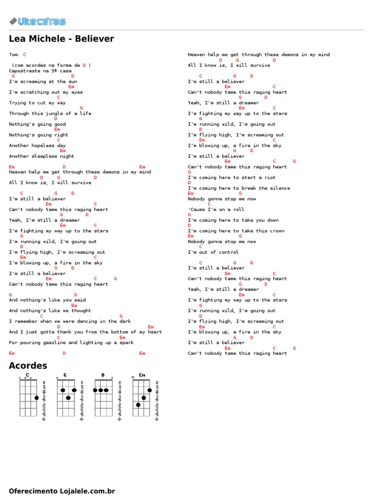 Lea Michele Believer (Uke Cifras) PDF PDF
