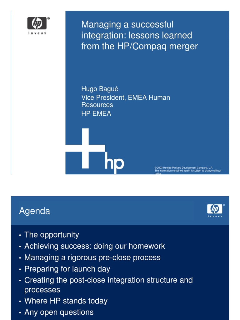 HP Compaq Merger 1 PDF Mergers And Acquisitions Hewlett Packard