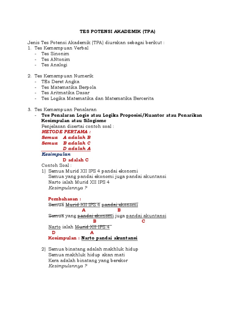 Contoh Tes Potensi Akademik Soal Verbal