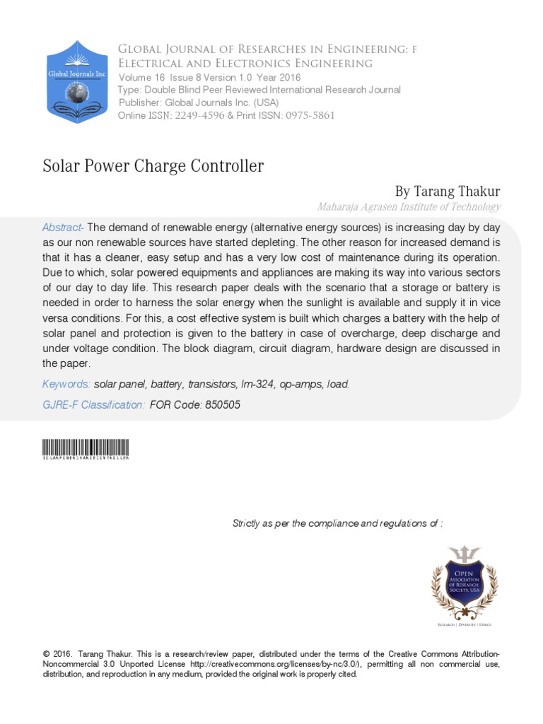 Solar Power Charge Controller | PDF | Photovoltaics | Solar Power