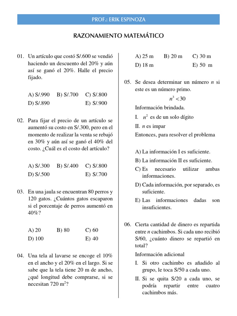 Problemas de Matemáticas y Lógica | PDF | Matemática Elemental ...