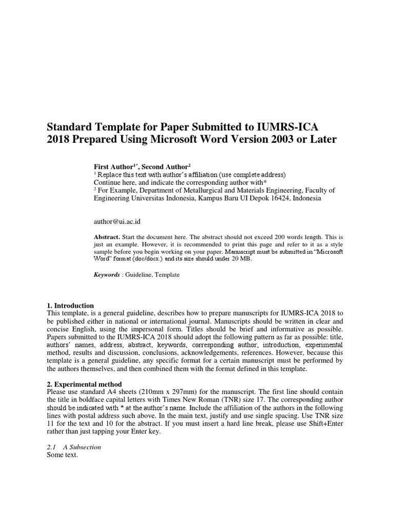 IUMRS-ICA 2018 Paper Submission Template | PDF | Manuscript | Microsoft ...