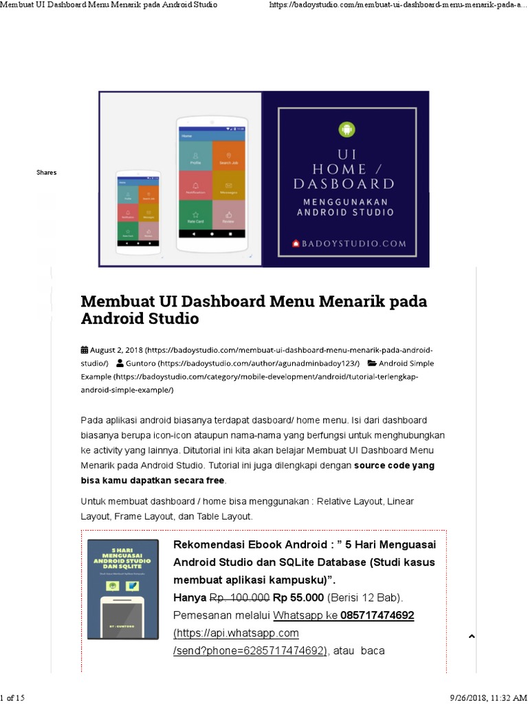 Membuat UI Dashboard Menu Menarik Pada Android Studio | PDF