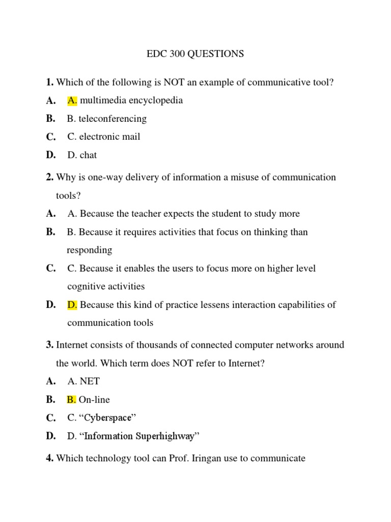 Edc300questions 160406124848 | PDF | Online Chat | Distance Education