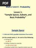 Math 2 Unit 9 - Probability: Lesson 1: "Sample Spaces, Subsets, and Basic Probability"